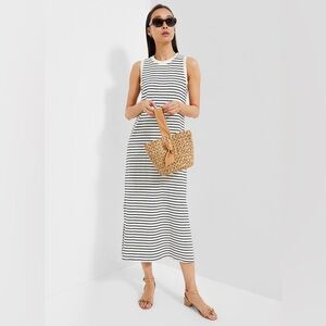POMANDER PLACE Navy Stripe Sleeveless Gio Maxi Dress S | Preppy Nautical Coastal
